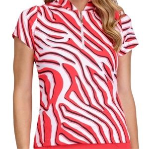 Tail activewear Rosalia Zebra Frill Half zip short sleeve golf top